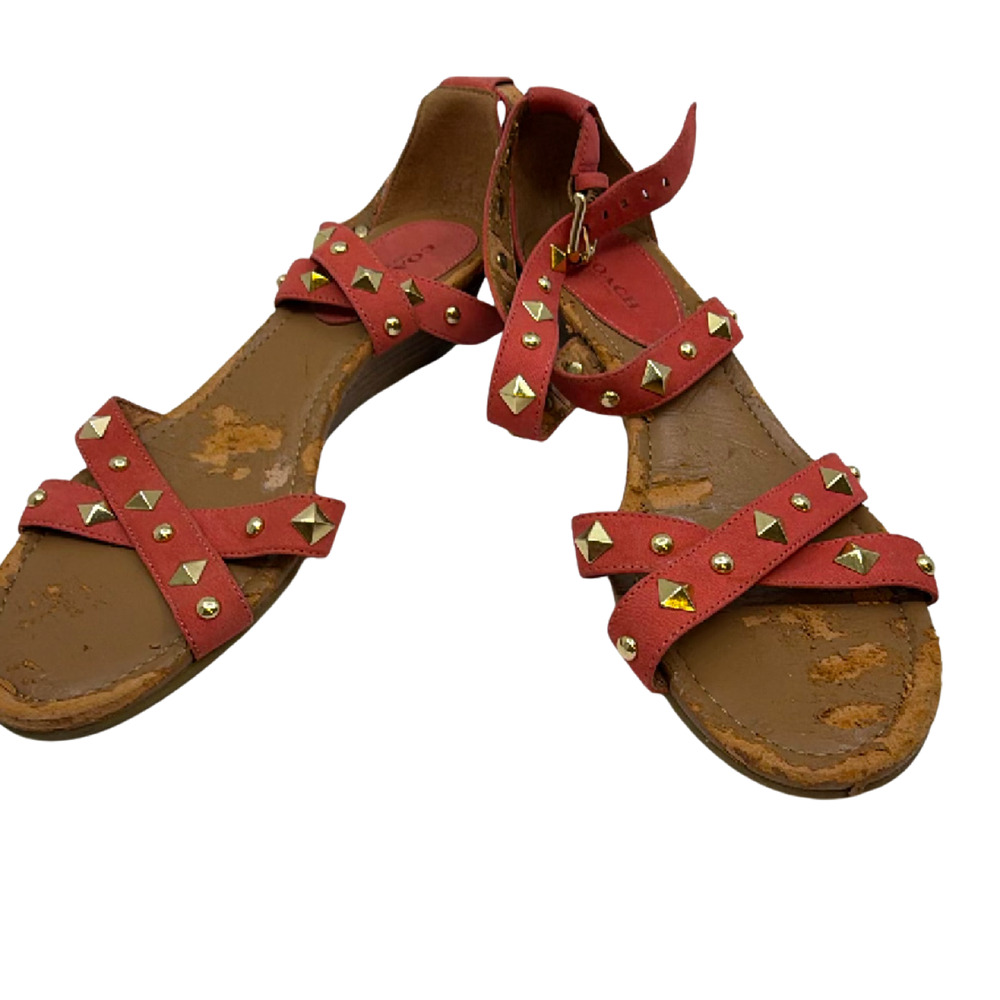 Coach Studded Wedge Red Suede Sandal 36 - Picture 1 of 8